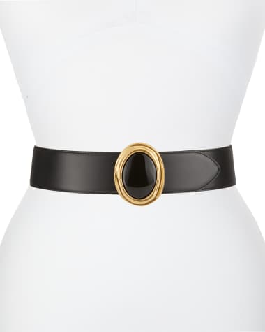 Saint Laurent Cabachon Buckle Leather Belt