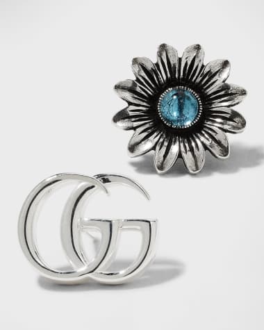 Gucci GG Marmont & Flower Mismatched Sterling Silver Stud Earrings