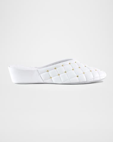 Jacques Levine Quilted Leather Studded Slippers