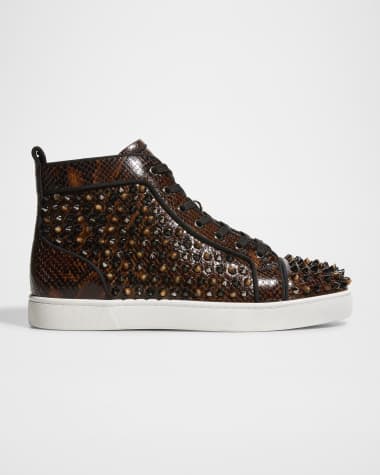 Christian Louboutin Men's Louis Orlato Amazonia Spike Red-Sole High-Top Sneakers