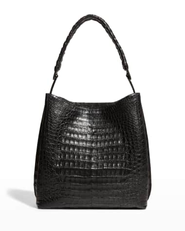 Pour La Victoire Ladies Croco Embossed Striped Leather Handbag