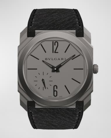 BVLGARI Men's Octo Finissimo Automatic Leather Watch, Black