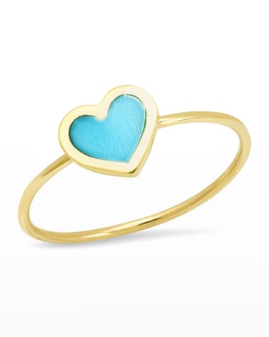 Jennifer Meyer 18k Extra Small Inlay Heart Ring, Turquoise, Size 6.5