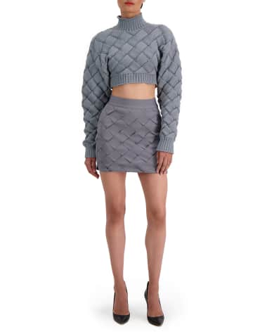 Herve Leger Woven Long-Sleeve Crop Top