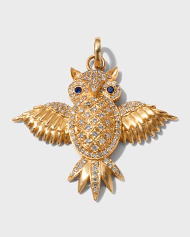 Siena Jewelry 14K Yellow Gold Diamond and Sapphire Owl Charm