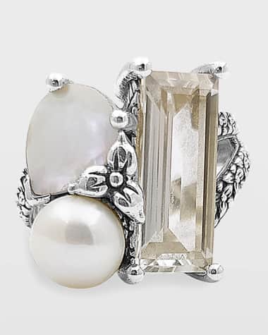 Stephen Dweck Rock Crystal and Mother-of-Pearl Triplet Ring, Size 7