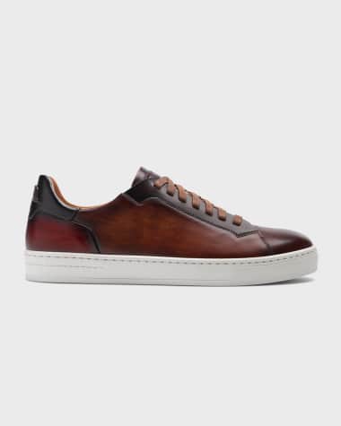 Magnanni Men's Amadeo Burnished Leather Low-Top Sneakers