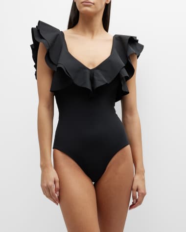 Louis Vuitton Cut-Out Bustier One-Piece Swimsuit , Black, 34