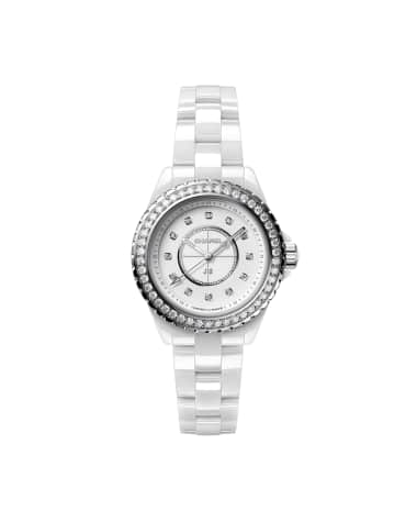 CHANEL J12 WHITE 33MM DIAMOND BEZEL WATCH