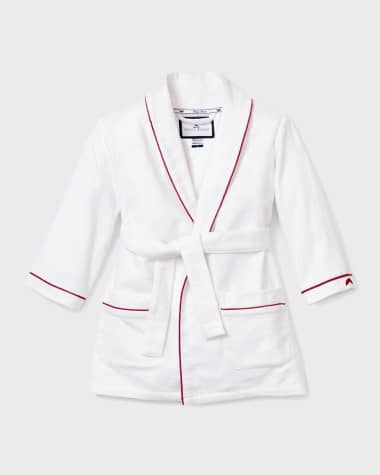 Petite Plume Kid's Solid Flannel Robe w/ Contrast Piping, Size 6M-14