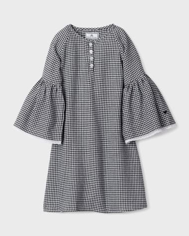 Petite Plume Girl's Seraphine Houndstooth Lace-Trim Nightgown, Size 6M-14