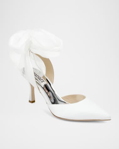 Badgley Mischka Blaze Satin Ankle-Wrap Halter Pumps
