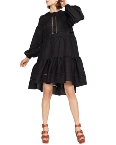 Cynthia Rowley Ladder-Inset Balloon-Sleeve Swing Dress