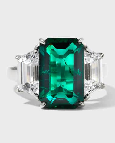 Fantasia by DeSerio Emerald-Cut Center with Trapezoid Sides Ring, Size 6-8, Emerald