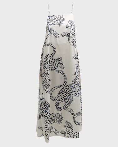 Desmond & Dempsey Jaguar-Print Square-Neck Nightie