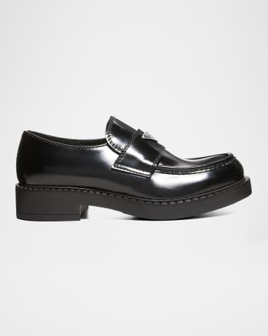 Prada Men's Triangle Logo Leather Loafers