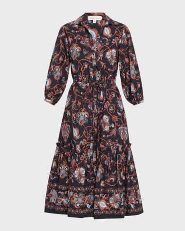 Cara Cara Hutton Puff-Sleeve Midi Shirtdress