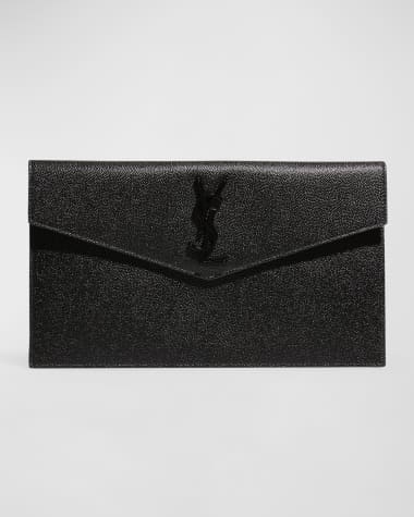 White Uptown YSL-plaque grained-leather clutch bag, Saint Laurent