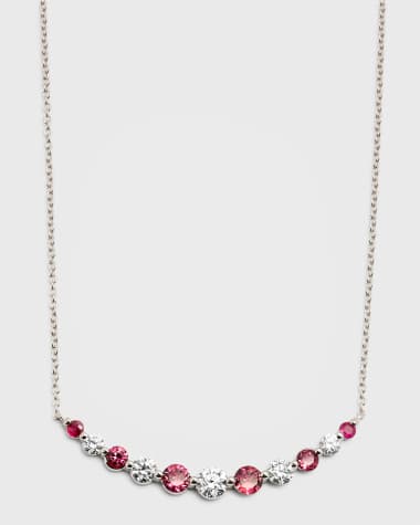 Neiman Marcus Diamonds 18K White Gold Round Ruby and Round Diamond GH/SI1 Smily Necklace, 18"L, 1.13tcw