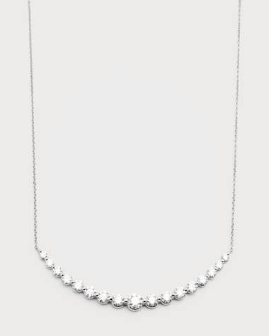 Neiman Marcus Diamonds 18k White Gold 17 Round Diamond Smiley Bar Necklace, 16"L, 2.49tcw