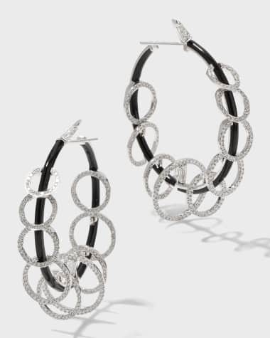 Nikos Koulis Oui 18k White Gold Baguette and Round Diamond Hoop Earrings