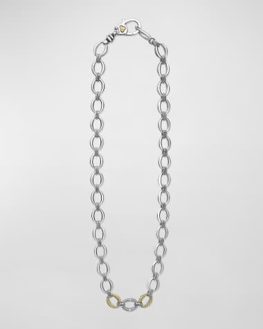 LAGOS Caviar Lux Two-Tone One Pave Diamond Oval Link Necklace