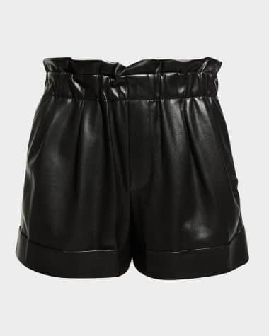 Alice + Olivia Reagan Vegan-Leather Paperbag Shorts