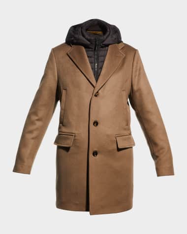 MooRER Men's Wool-Cashmere Coat w/ Removable Bib