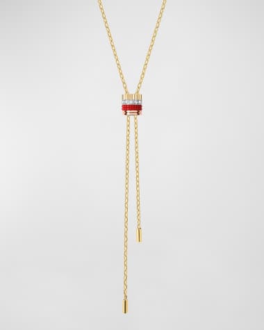 Boucheron Quatre 18K Yellow Gold Ceramic and Diamond Small Tie Necklace