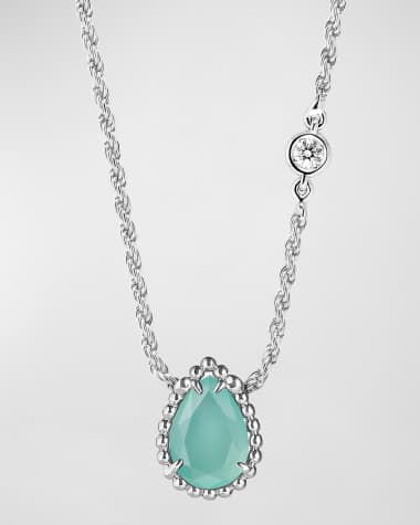 Boucheron Serpent Boheme 18K White Gold Small Aquaprase Pendant Necklace
