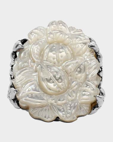 Stephen Dweck White Mother-of-Pearl Double-Shank Ring, Size 7