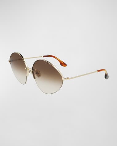Victoria Beckham V-Star Geometric Oval Metal Sunglasses