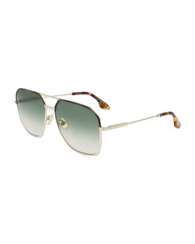 Victoria Beckham Gradient Metal Navigator Sunglasses w/ Chevron-Trim