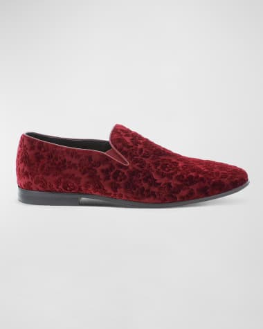 Robert Graham Men's Sonoma Floral Skull-Embossed Velvet Loafers