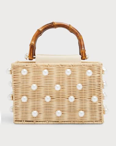 BTB Los Angeles Chloe Pearl Beaded Top-Handle Box Bag