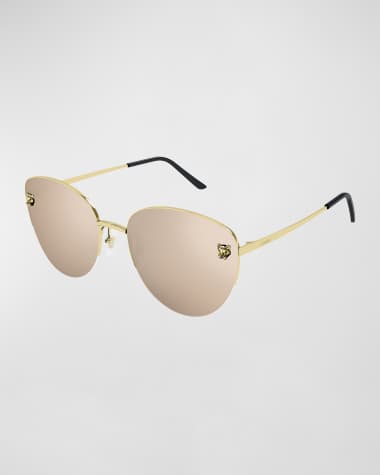 Cartier Panthere Semi-Rimless Metal Cat-Eye Sunglasses