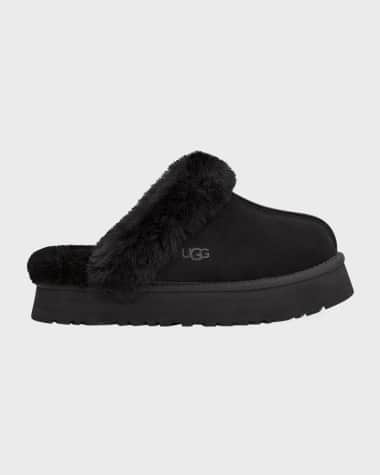 UGG Disquette Suede & Shearling Platform Slippers