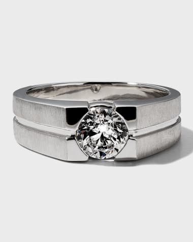 Neiman Marcus Diamonds Men's 18k White Gold Round Diamond Solitaire Ring, Size 9.5, 1.50tcw