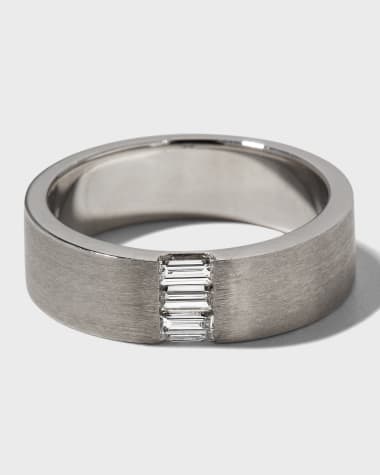 Neiman Marcus Diamonds Men's 18k White Gold 3-Diamond Baguette Ring, Size 10, 0.42tcw