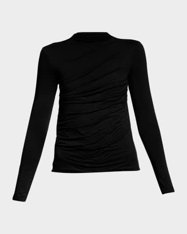 Enza Costa Ruched-Front Long-Sleeve Jersey Top