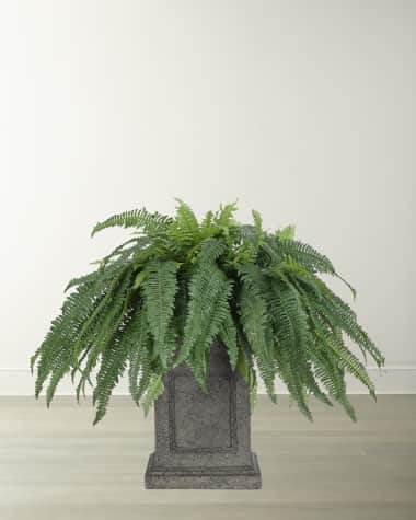 NDI Faux Boston Fern in Square Greystone Planter