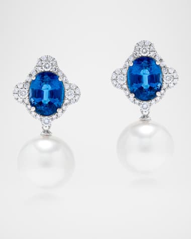 Andreoli 18K White Gold Pearl and Kyanite Earrings with Diamonds