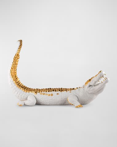 Lladro Exclusive Limited Edition Crocodile, White/Gold