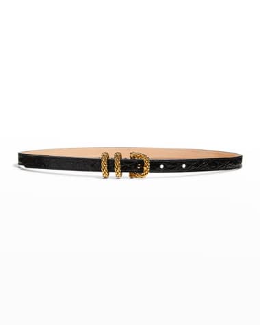 BY FAR Kat Croc-Embossed Chain Buckle Belt
