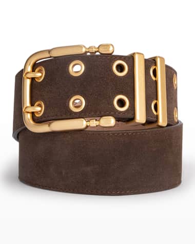 BY FAR Grommet Duo Suede Belt, Wood