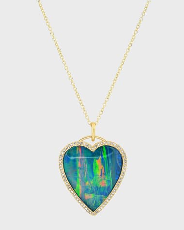 Jennifer Meyer Yellow Gold Blue Opal Inlay Heart Necklace