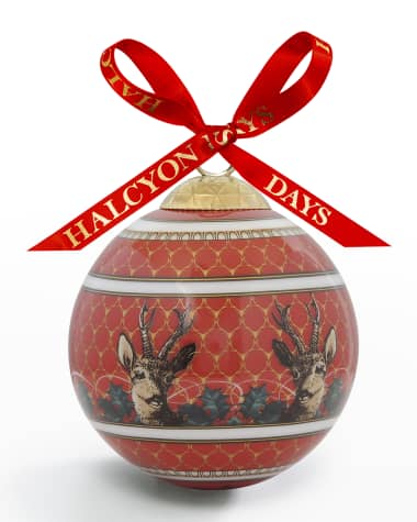 Halcyon Days Antler Trellis & Stag Red Bauble Christmas Ornament