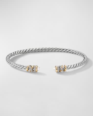 David Yurman 3mm Petite Helena Bracelet with Diamonds and 18K Gold in Silver