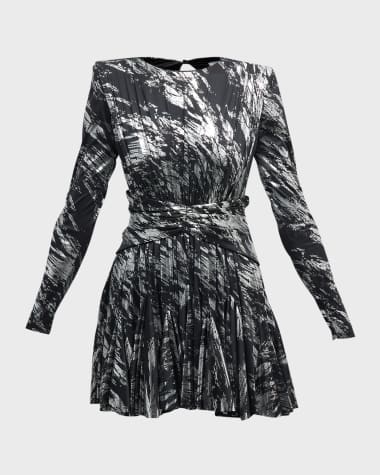 RAISAVANESSA Metallic Striped Lace Fit-&-Flare Mini Dress