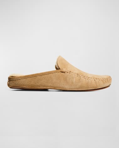 Manolo Blahnik Men's Crawford Suede Shearling-Lined Mules